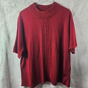 Teddi Woman Red Top Knit Short Sleeve Mock Neck Size 1X Pullover